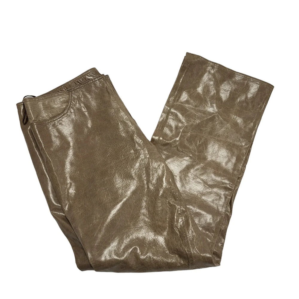 DPL Vintage 90s Brown Wide Leg Leather Trousers Uk Women's Size 16 W32 L31