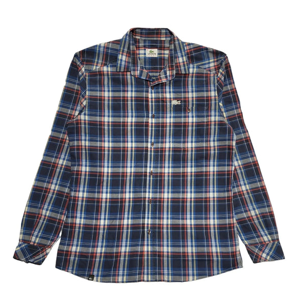 Lacoste Sport Vintage Y2K Blue & Red Checked Long Sleeve Shirt Men's UK Size M
