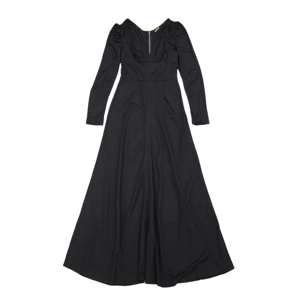 70s Vintage Black Long Sleeve Maxi Dress Women's UK 8