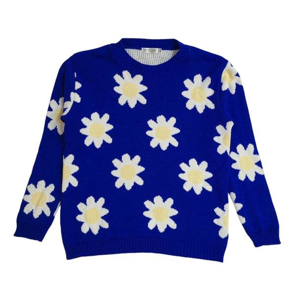 Westend Vintage 90's Blue & White Floral Jumper UK Women's Size M/L