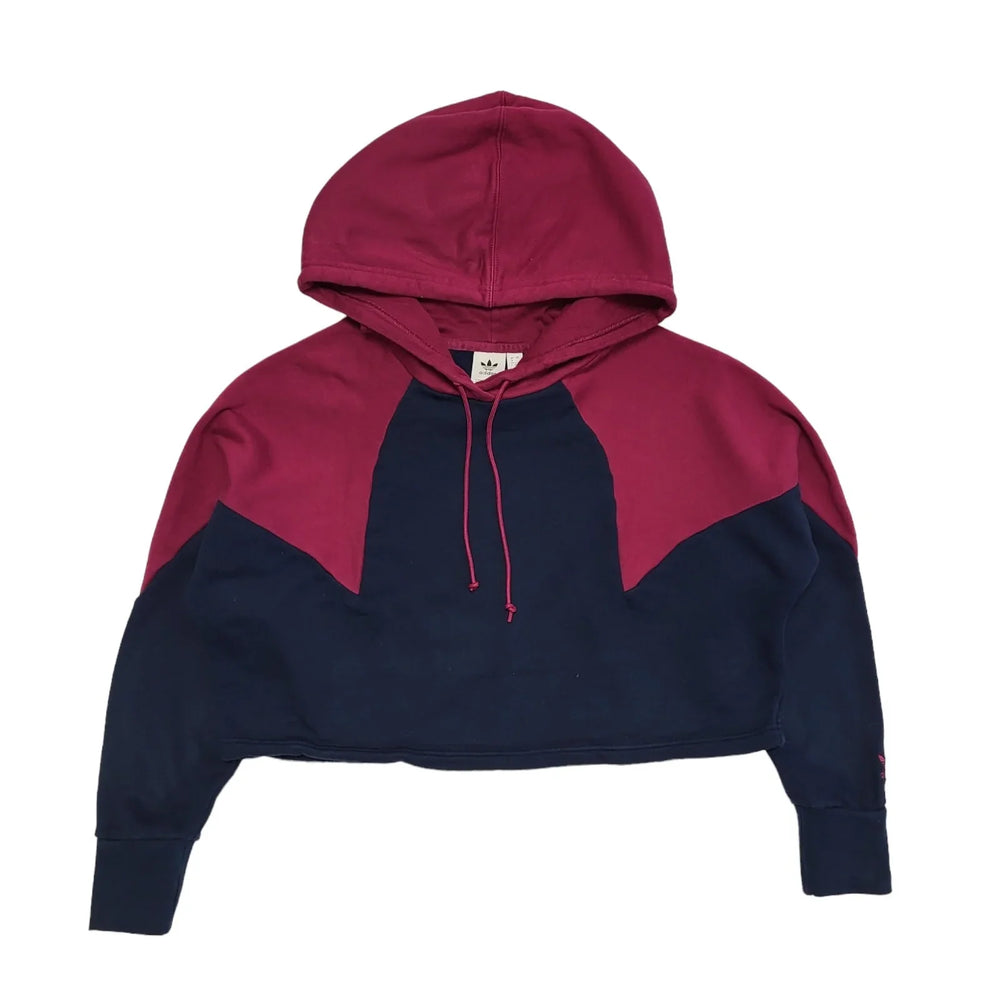 Adidas Blue & Pink Oversized Cropped Drawstring Hoodie Womens UK Size 8 DD19
