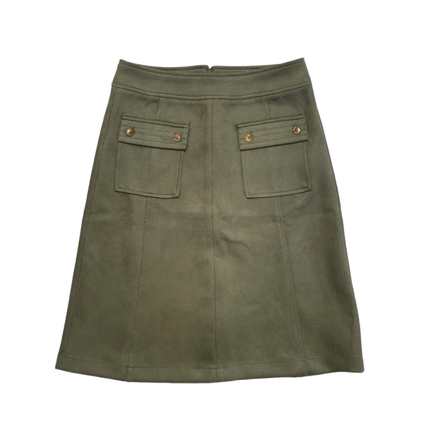 Monsoon Green Zipped Faux Suede Skirt Uk Women's 8 W26 Eu 36 Bnwt G48