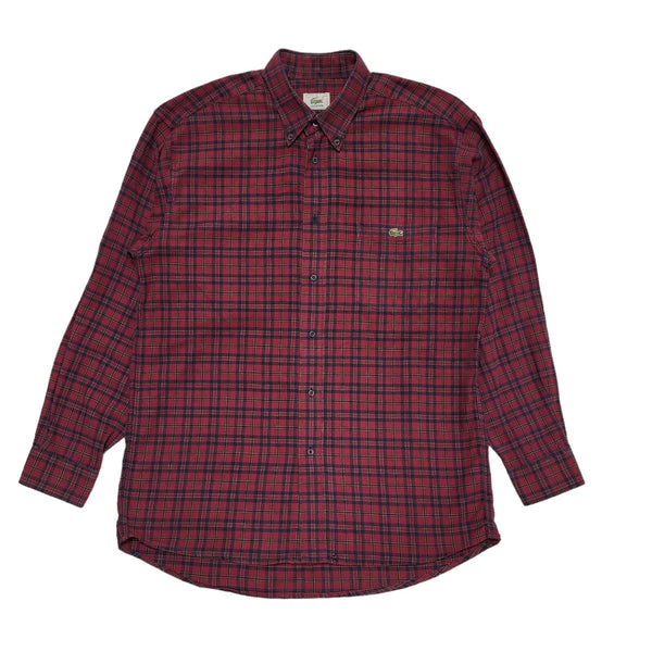 Lacoste Vintage Y2K Burgundy & Blue Checked Long Sleeve Shirt Mens UK Size M