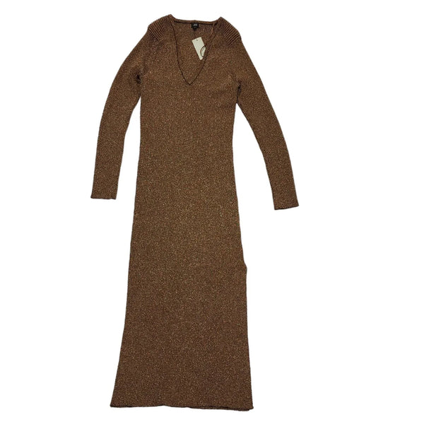 River Island Brown Gold Glitter Knitted Jumper Dress Women's UK 14 Bnwt K926