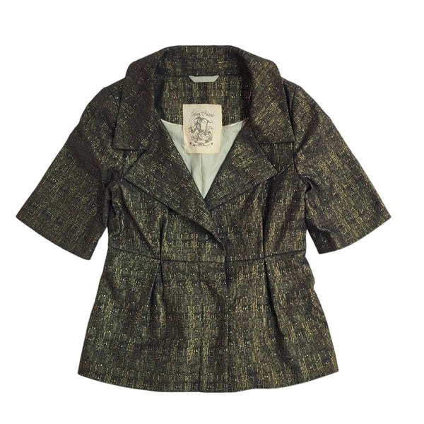 River Island Y2K Black & Gold Sparkly Short Sleeve Blazer Jacket Women's UK 10