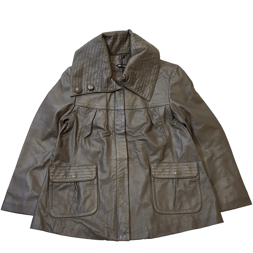 Autograph Taupe Zipped Collared Leather Jacket Women's UK S 8 BNWT H279