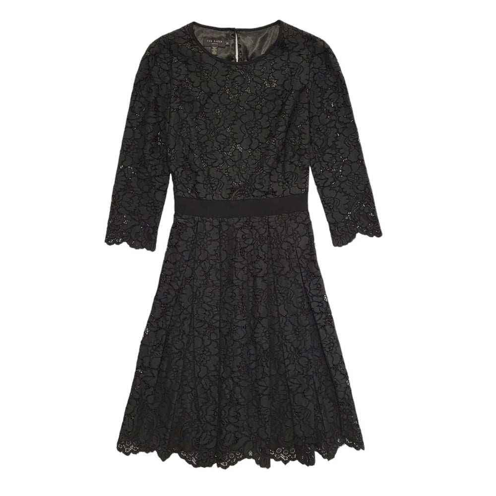 Ted Baker Black 3/4 Sleeve Evening A-Line Dress UK Women's XS BB629