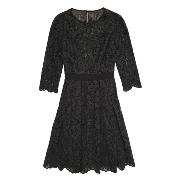 Ted Baker Black 3/4 Sleeve Evening A-Line Dress UK Women's XS BB629