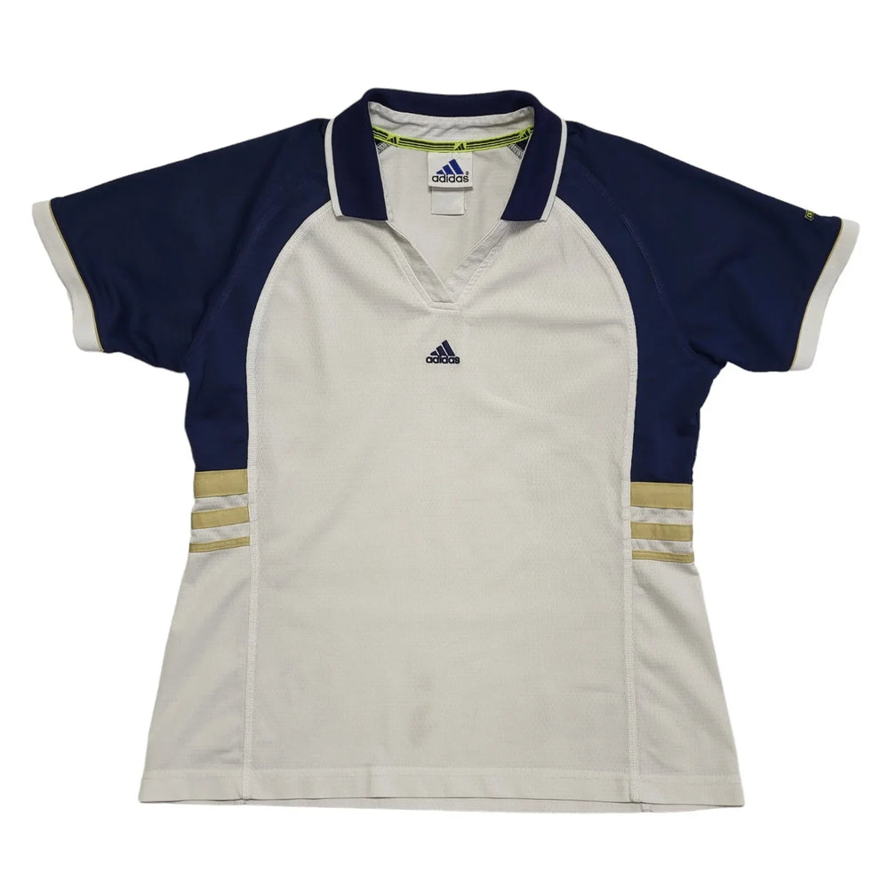 Adidas Vintage 90s White & Blue Collared Polo Shirt Uk Women's Size 14