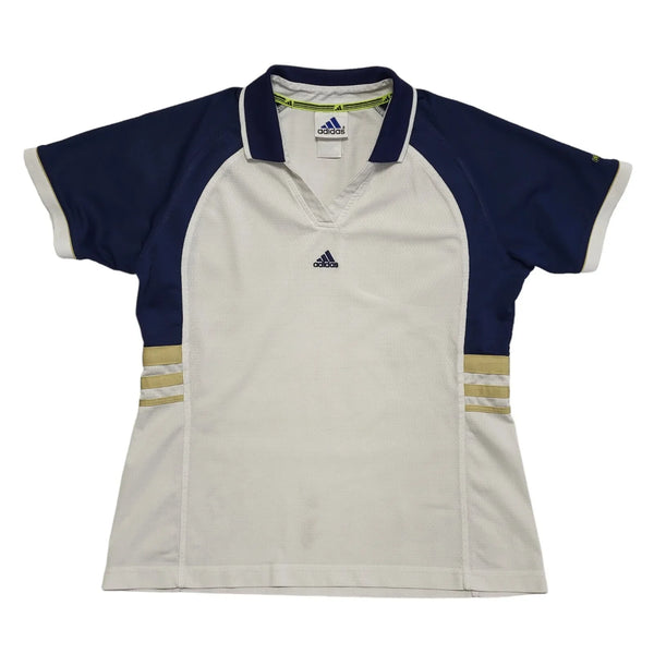 Adidas Vintage 90s White & Blue Collared Polo Shirt Uk Women's Size 14