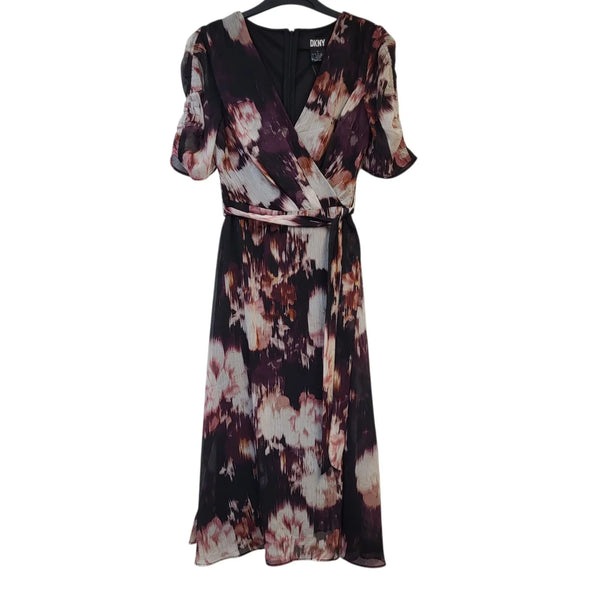 DKNY Wrap Dress A-Line Midi  Purple Floral Women's UK Size S 8 L788