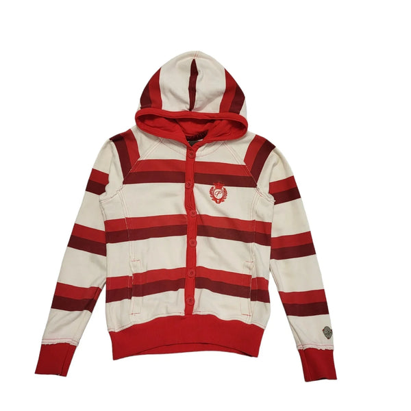Protest Y2k Red White Button Sweatshirt Hoodie Uk Women's Size 10