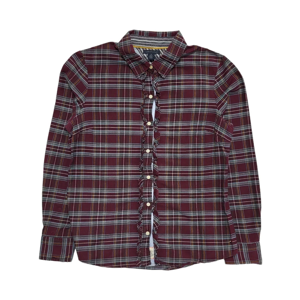 Tommy Hilfiger Burgundy Blue Check Collared Shirt UK Women's Medium H645