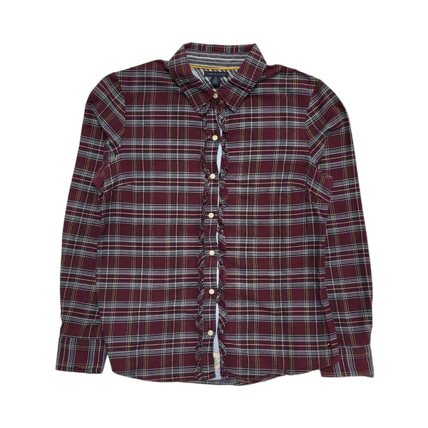 Tommy Hilfiger Burgundy Blue Check Collared Shirt UK Women's Medium H645