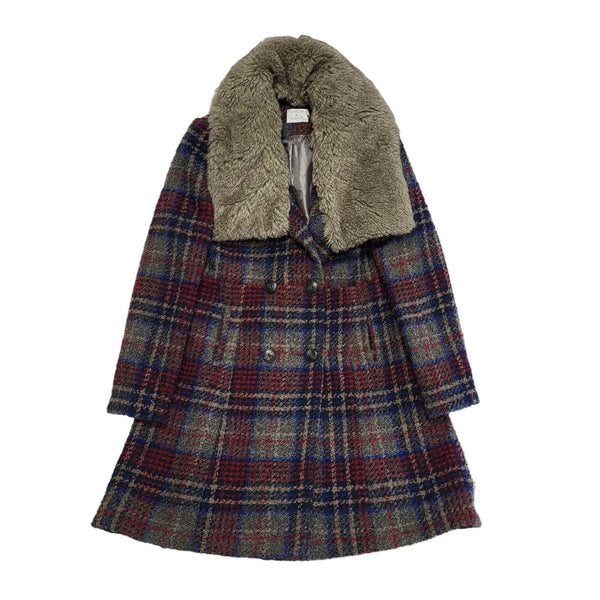 Antoni & Alison Red Blue Check Double Breasted Coat Uk Women's Size XL CC702