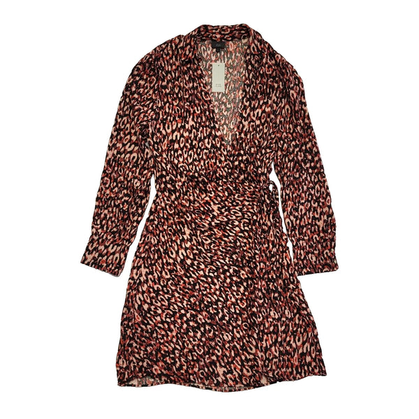 River Island Abstract Long Sleeve Wrap Dress Black Pink Uk Women's 12 Bnwt L710