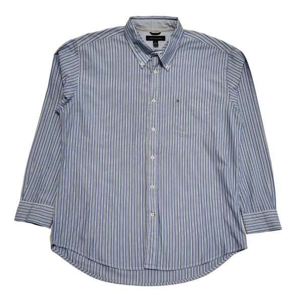 Tommy Hilfiger Blue & White Striped Regular Fit Shirt Uk Men's XL DD813