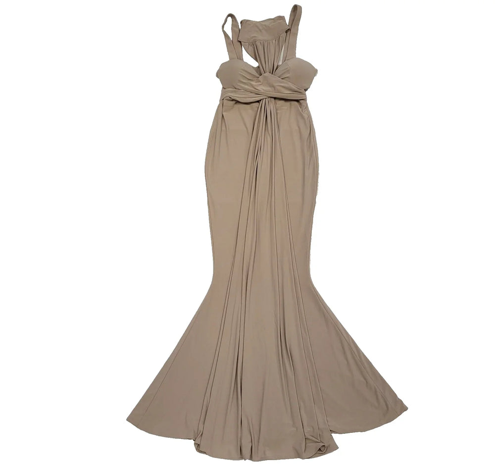 House Of CB Taupe Strappy Sleeve Cut Out Evening Formal Dress Women's UK S H842