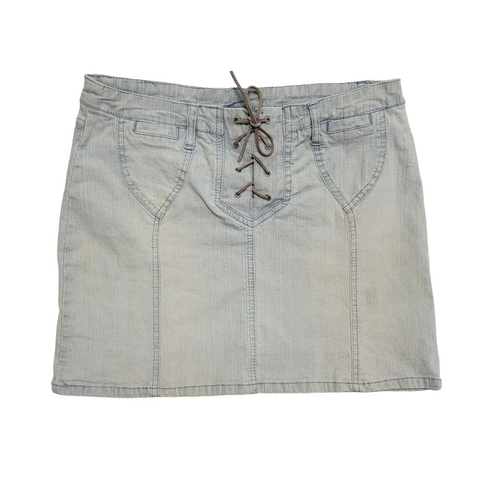 Pilot Y2k Light Blue Lace-Up Short Denim Skirt Uk Women's Size 10