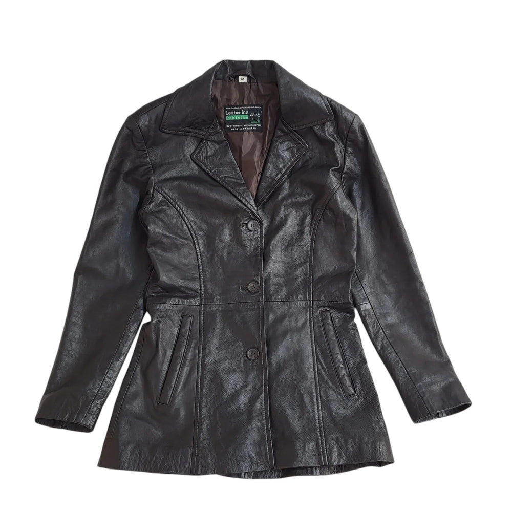 Leather Inn Vintage Y2K  Button Brown Leather Coat UK Women's Size Medium