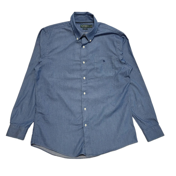 Ralph Lauren Blue Long Sleeve Button Fitted Shirt Uk Men's Size XL EE50