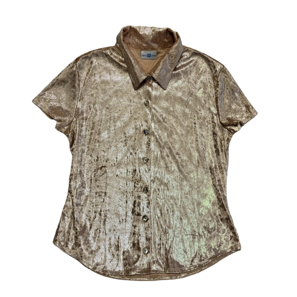 Newlook Vintage 90's Gold & Silver Sparkly Short Sleeve Shirt Womens UK Size 12