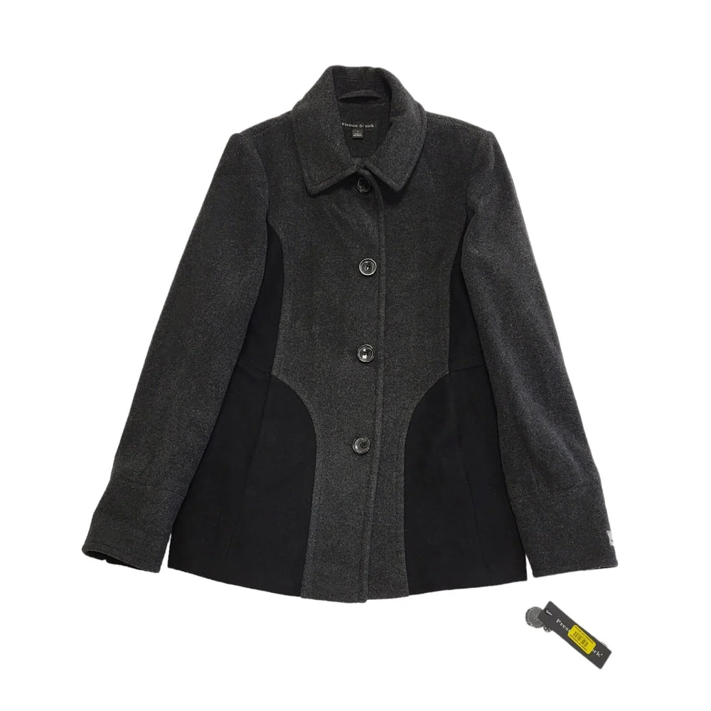 Preston & York Grey Black Button Wool Coat Uk Women's Size 8 BB658