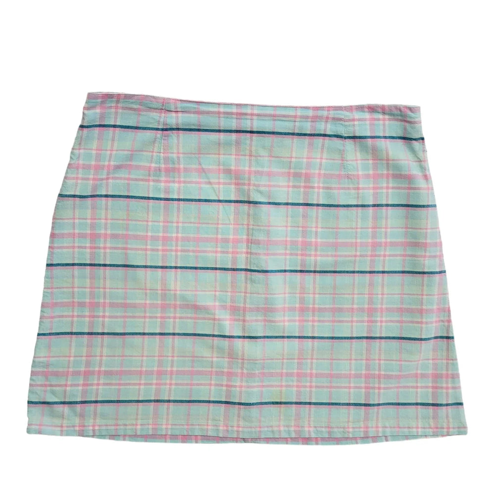 Joie De Vivre Vintage 90's Blue & Pink Checked A-Line Skirt Womens UK 14 W32
