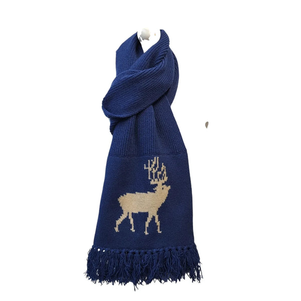 Gant Blue Wool Rectangle Tassle Scarf Lambswool Women's 78'' X 9.5'' EE576