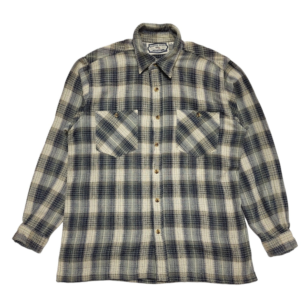 Hunter Scott 90s Vintage Blue & White Check Shirt Uk Men's Size Medium