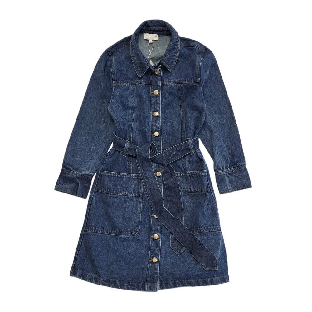 Warehouse BluePatch Pocket Tie Front Denim Dress Uk Women's Size 10 Bnwt DD887