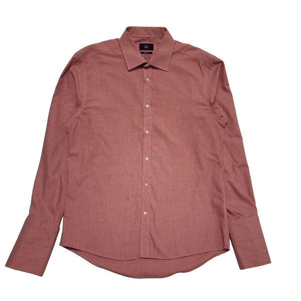 Moss Red & White Checked Regular Fit Long Sleeve Shirt Mens UK L CC708