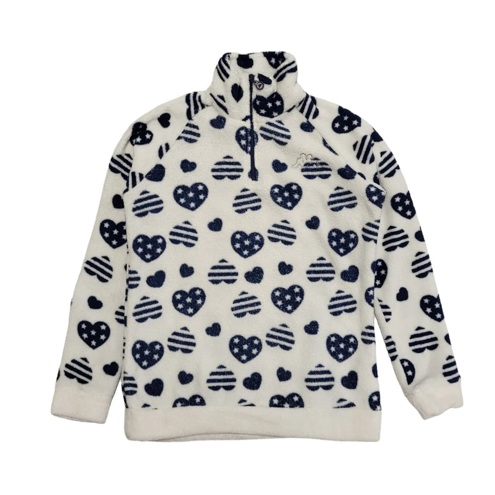 Kappa Vintage 90's Blue & White 1/4 Zip Fleece Sweatshirt/ Pajamas Womens UK S