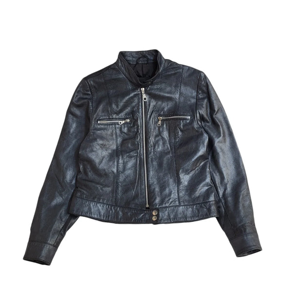 Lakeland Black Zipped Leather Jacket UK Women's 14 EE464
