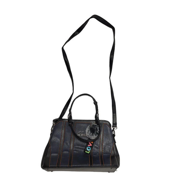 Denise Vintage Black Blue Leather Hand Bag / Shoulder Bag Uk Women's 8.5" x 11"