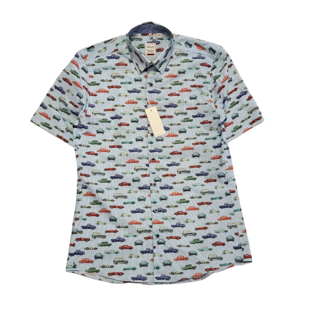 Haupt Blue Old Cars Short Sleeve Shirt Uk Men's Size M DD582