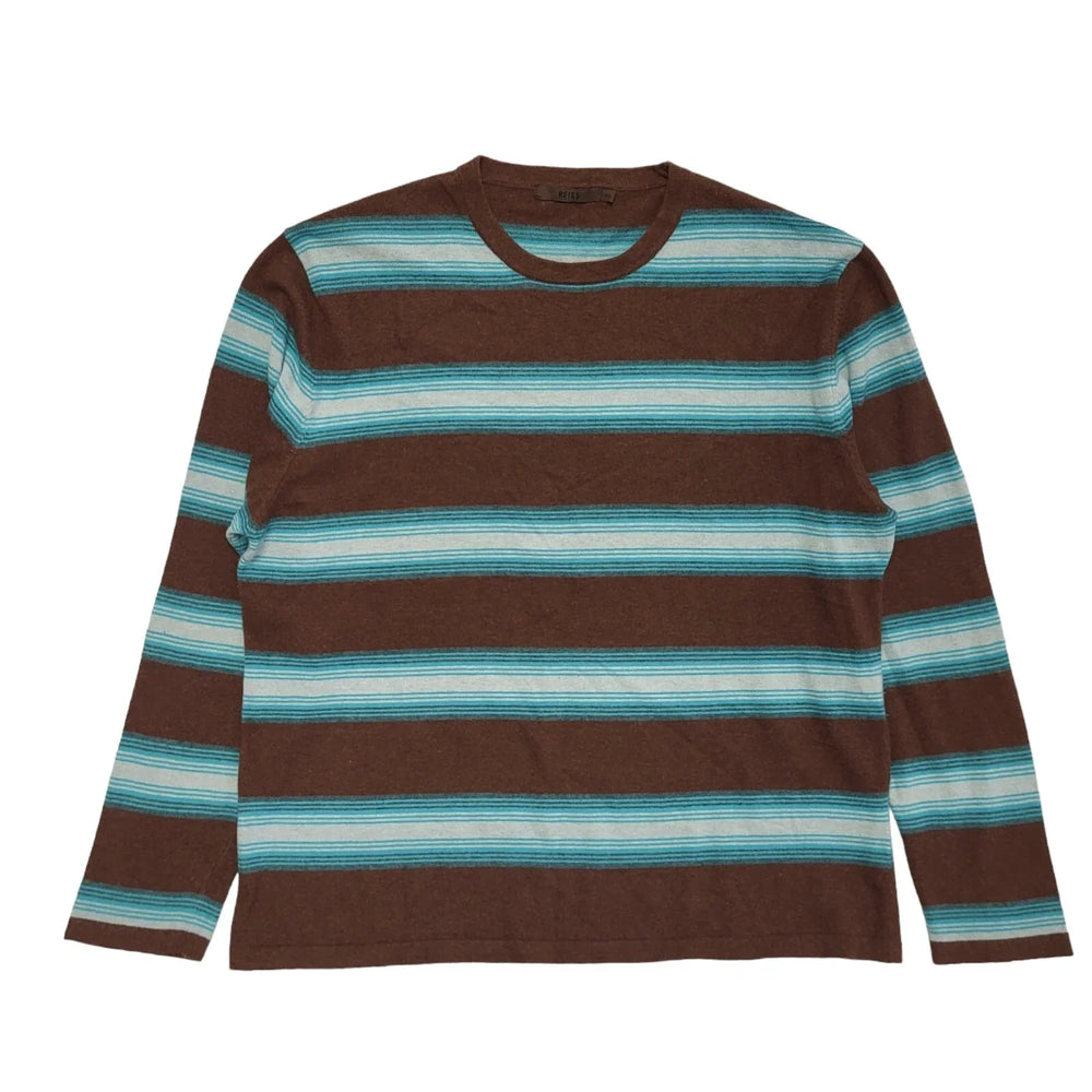 Reiss Blue & Brown Striped Crew Neck Jumper Uk Men's Size 2XL DD42