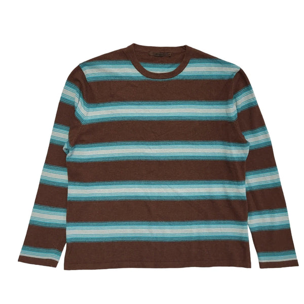 Reiss Blue & Brown Striped Crew Neck Jumper Uk Men's Size 2XL DD42