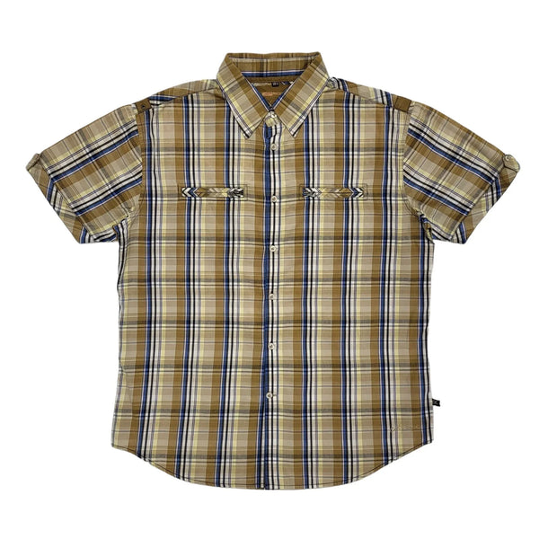 Catyeye 80's Brown & Blue Checked Short Sleeve Shirt Mens UK Size XL