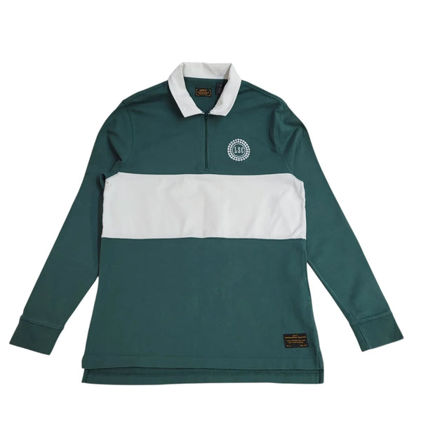 Levi's Green & White Cotton Long Sleeve Polo Shirt Uk Men's Size M