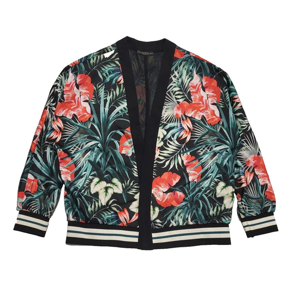 Guess Black Green Floral Open Front Dress Jacket Uk Women's 10 K728