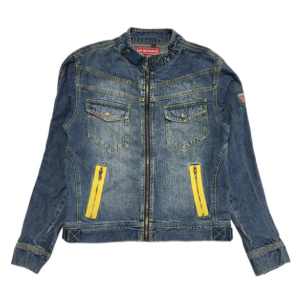 Life & Glory Blue 90s Vintage Button Denim Jacket Uk Men's Size S