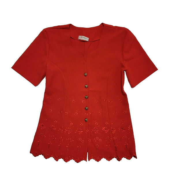 Christella Paris Red Short Sleeve  Blouse Top Women's UK M 10 H953