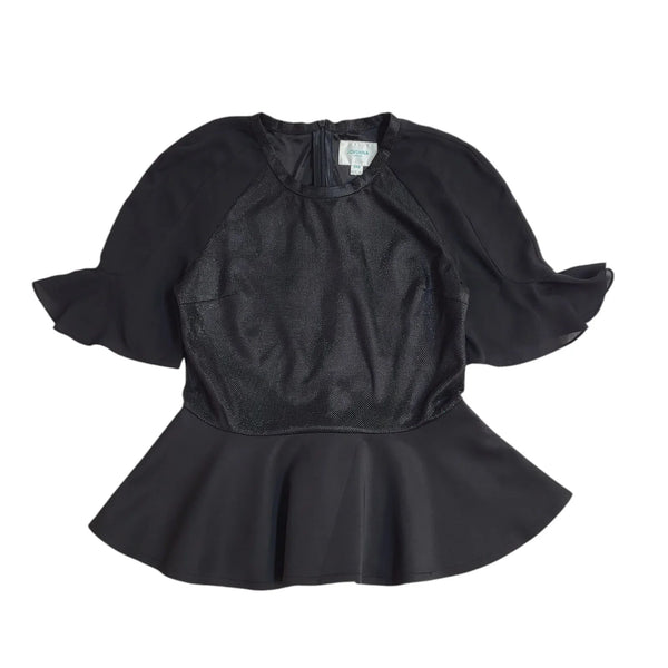 Jovanna Vintage 90s Black Short Sleeve Peplum Top UK Women's Size 8