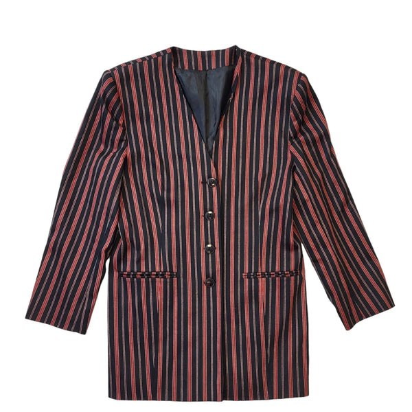 Debenhams 80s Vintage Black & Red Striped Button-Up Women's Jacket Size 14
