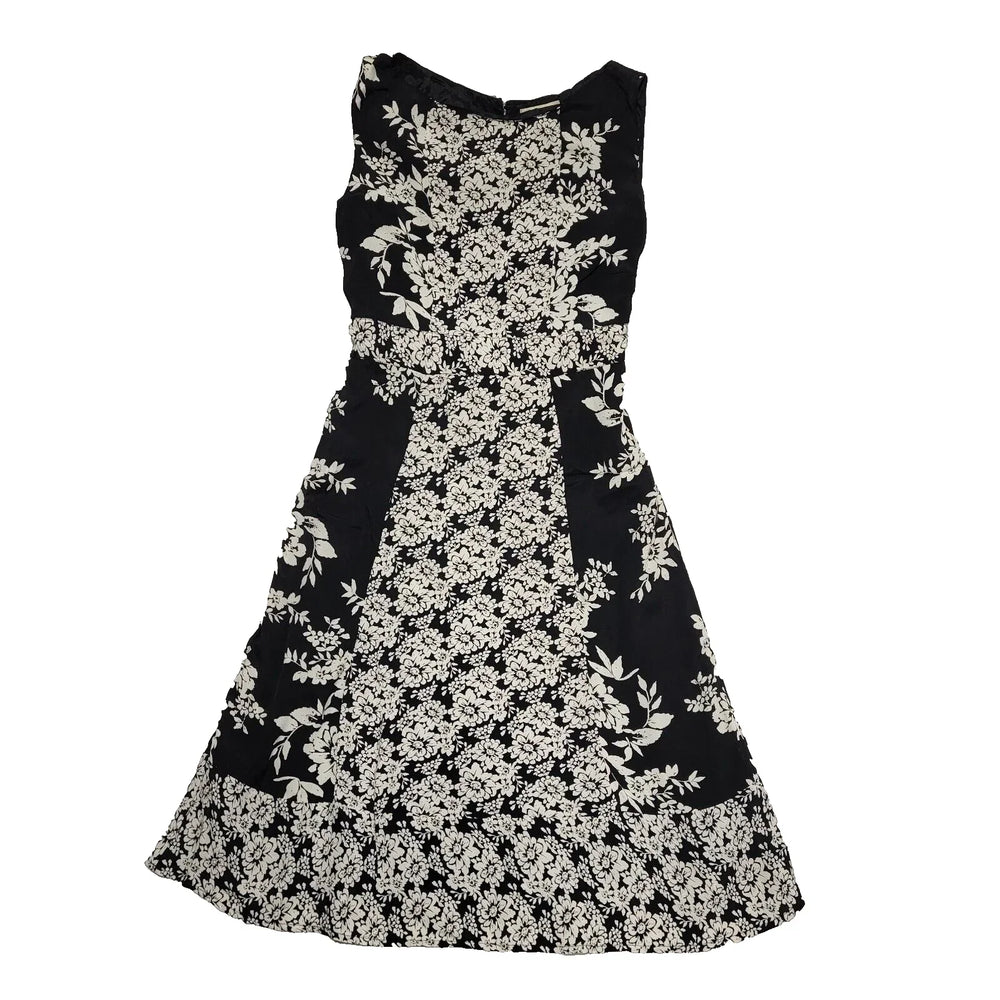 Monsoon Black White Floral Elegant Midi Dress Uk Women's L 12 Bnwt L60