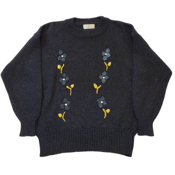 Nicolucchi 90s Vintage Black Floral Embroided Women's Size M/L