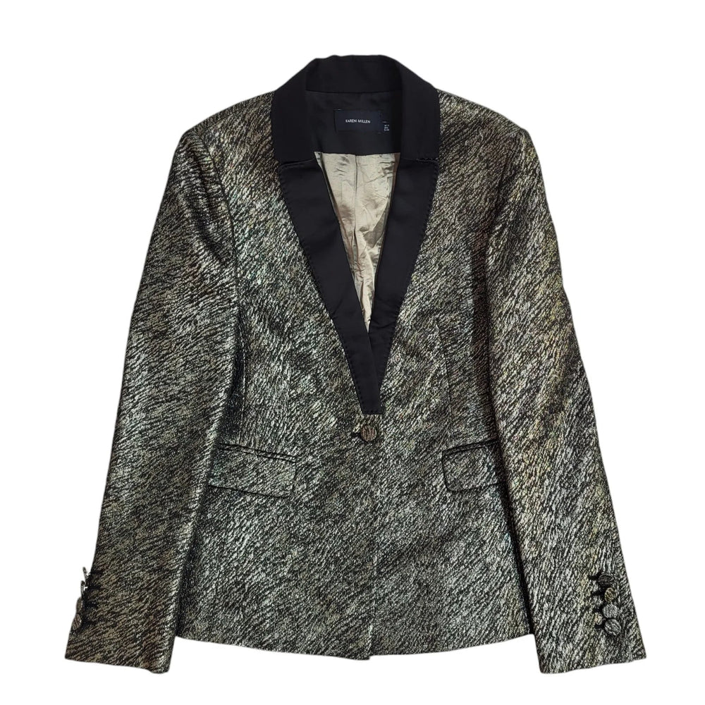 Karen Millen Black/Silver Button Dress Jacket UK Women's Size 10 EE953