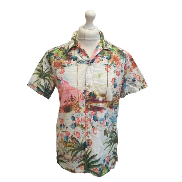 Selected Homme White Green Floral Short Sleeve Shirt Uk Men's M Eu 50 G82