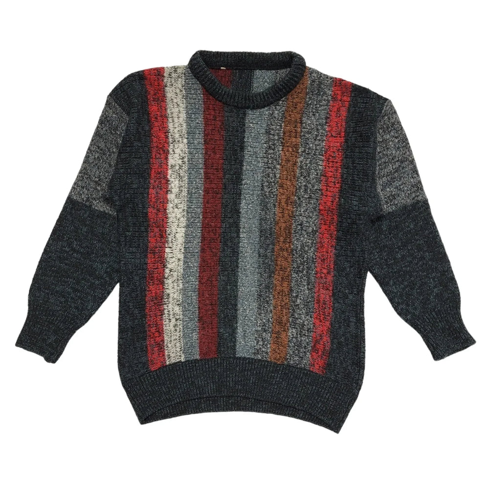 Flume Retro Grey & Red Striped Round Neck Jumper Mens UK Size M CC482